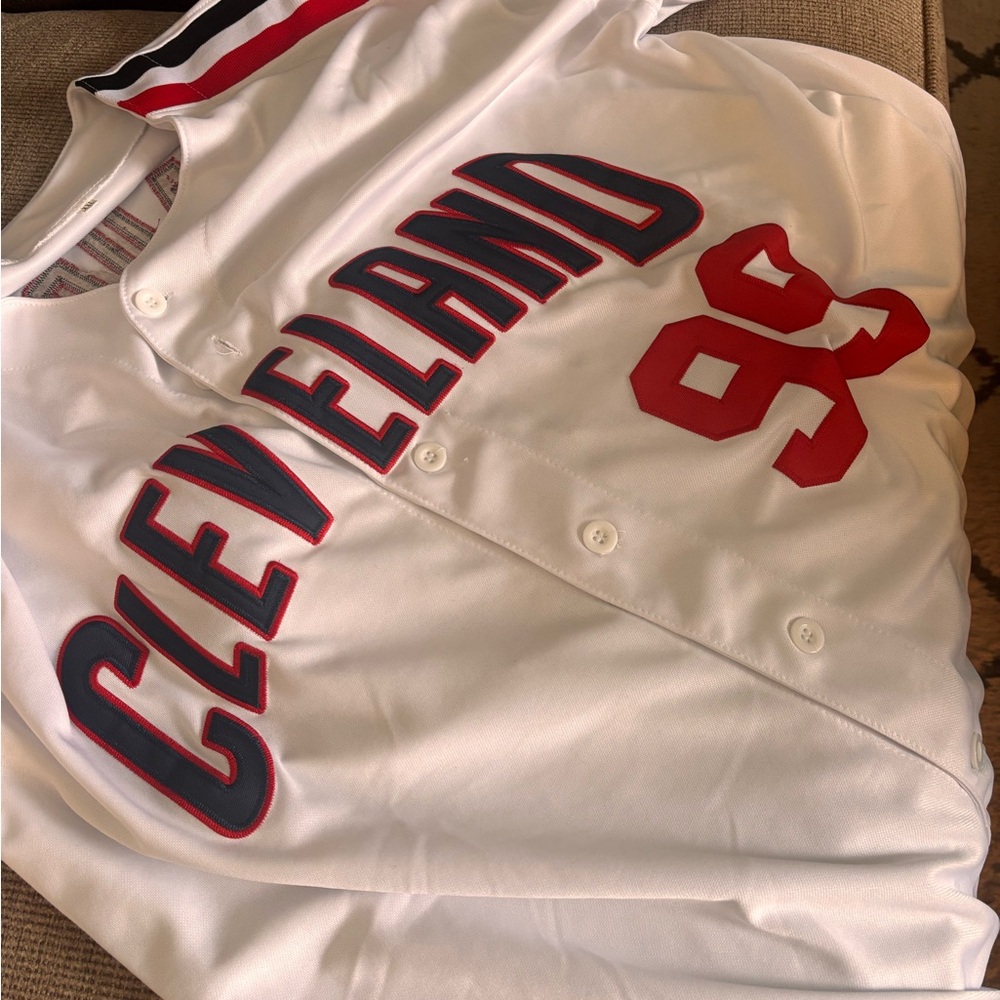 Cleveland White Baseball Jersey with Red & Navy Accents